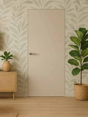Дверь FlyDoors Скрытая открывание на себя (алюм. кромка черн. х2), под покраску, без стекла