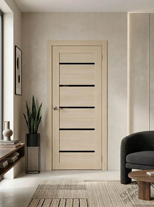 Фото Дверь FlyDoors Ла Стелла 206 ясень латте, экошпон, черное стекло – купить в Красноярске: цена, описание, фото. Интернет-магазин. 1