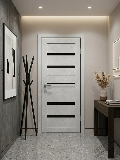 Фото Дверь FlyDoors Барн B01 бетон светлый, ПВХ, черное стекло – купить в Красноярске: цена, описание, фото. Интернет-магазин. 1