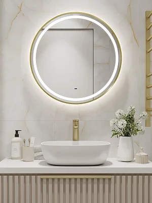 Зеркало подвесное Континент Tior Gold Led 70 (ЗЛП5186) с подсветкой, золото