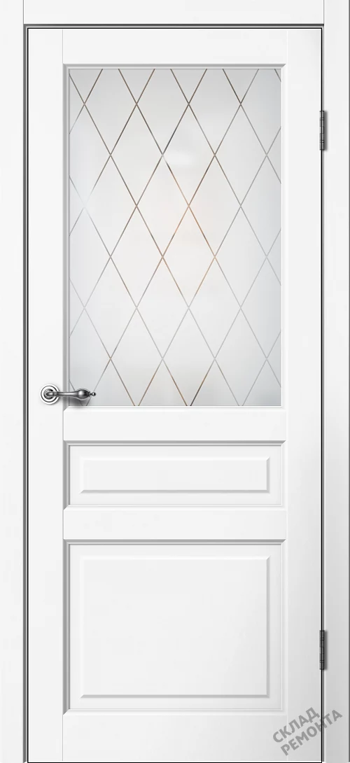 Фото Дверь FlyDoors Классик С03 белый, эмалит, матовое стекло – купить в Красноярске: цена, описание, фото. Интернет-магазин. 1