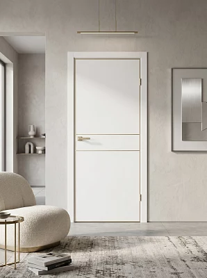 Дверь FlyDoors Тринити TR03 (алюм.кромка шампань 4-х сторон) арктик, ПЭТ, без стекла