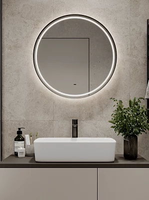 Зеркало подвесное Континент Tior Black Led 70 (ЗЛП5182) с подсветкой, черный