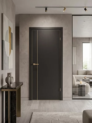 Дверь FlyDoors Тринити TR04 (алюм.кромка шампань 4-х сторон) титан, ПЭТ, без стекла