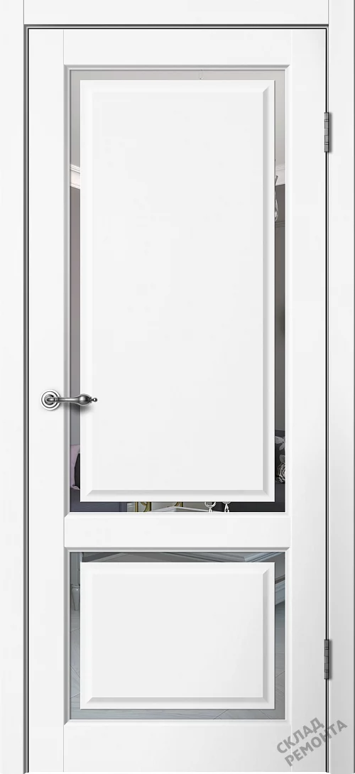 Фото Дверь FlyDoors Эстетик Е02 белый, эмалит, зеркало – купить в Красноярске: цена, описание, фото. Интернет-магазин. 1