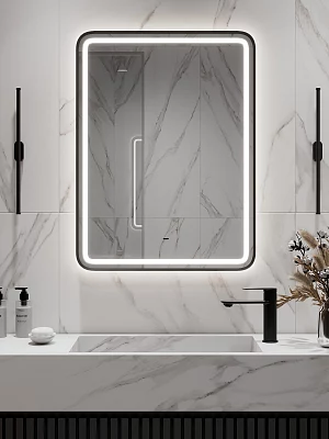 Зеркало подвесное Континент Aliro Black Led 60 (ЗЛП5189) с подсветкой, черный