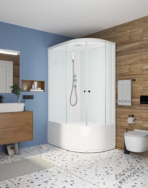 Фото Душевая кабина Domani-SPA Delight Slim 128 highL satin (DS01DS128LHWM00) высокий поддон асимметричная 120*80 купить в Красноярске: цена, описание, фото. Интернет-магазин 4