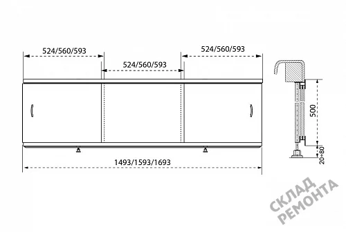 Фото Фронтальная панель Triton Щ0000049089 150 раздвижная купить в Красноярске: цена, описание, фото. Интернет-магазин 4