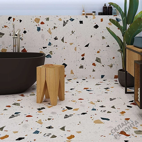 Фото Керамогранит матовый Steppe Ceramics Chips White белый 600*600*9 – купить в Красноярске: цена, описание, фото. Интернет-магазин 2