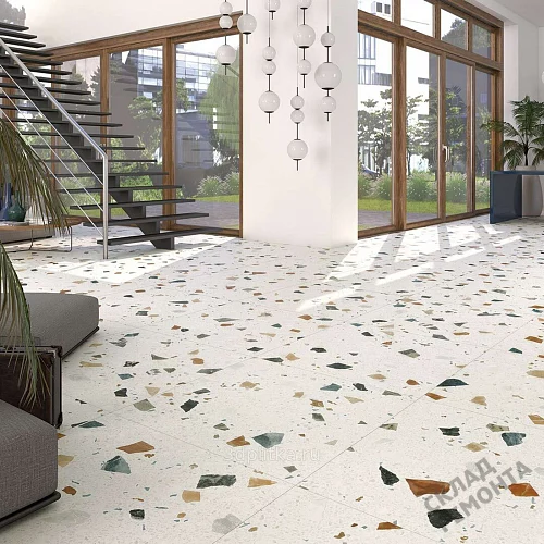 Фото Керамогранит матовый Steppe Ceramics Chips White белый 600*600*9 – купить в Красноярске: цена, описание, фото. Интернет-магазин 3